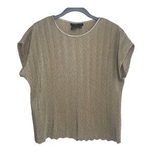 Womens Large Blouse~ Lana Lee~ Pullover Stretch Short Cap Sleeve Shirt ~ Gold